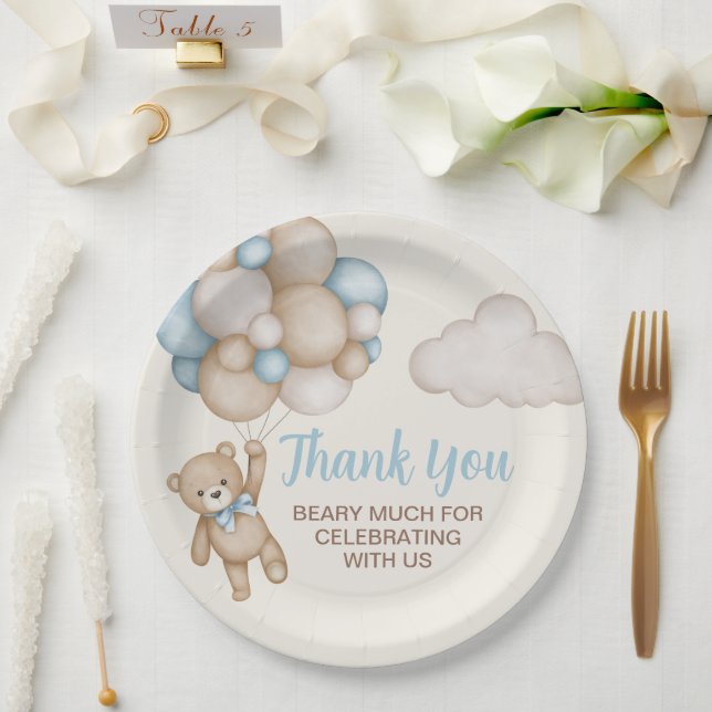 Teddy Bear Baby Shower Boy Paper Plate (Wedding)