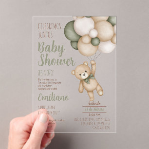 Teddy Bear Baby Shower Boy Spanish acrylic Invitat Acrylic Invitations
