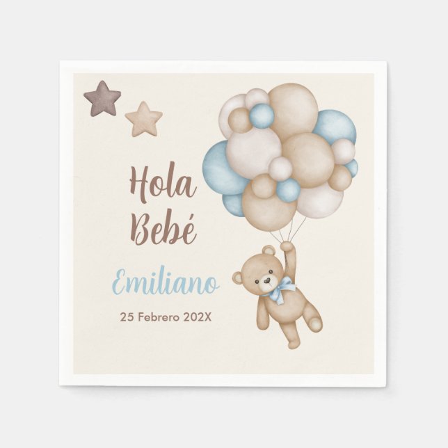 Teddy Bear Baby Shower Boy Spanish Napkin (Front)