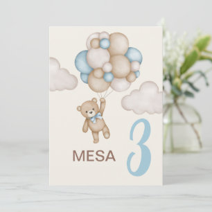 Teddy Bear Baby Shower Boy Spanish table sign Invitation