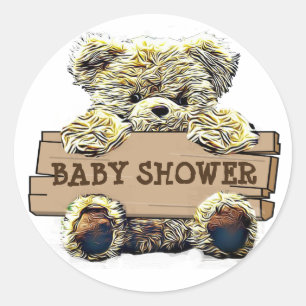 Teddy Bear Baby Shower Boy's Classic Round Sticker