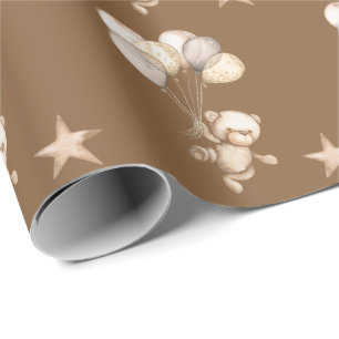 Teddy bear baby shower brown wrapping paper