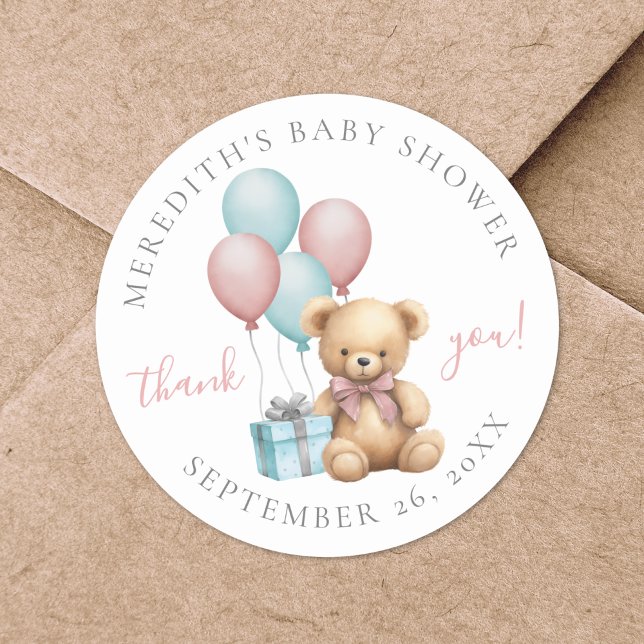 Teddy Bear Baby Shower Classic Round Sticker (Teddy Bear Baby Shower Classic Round Sticker)