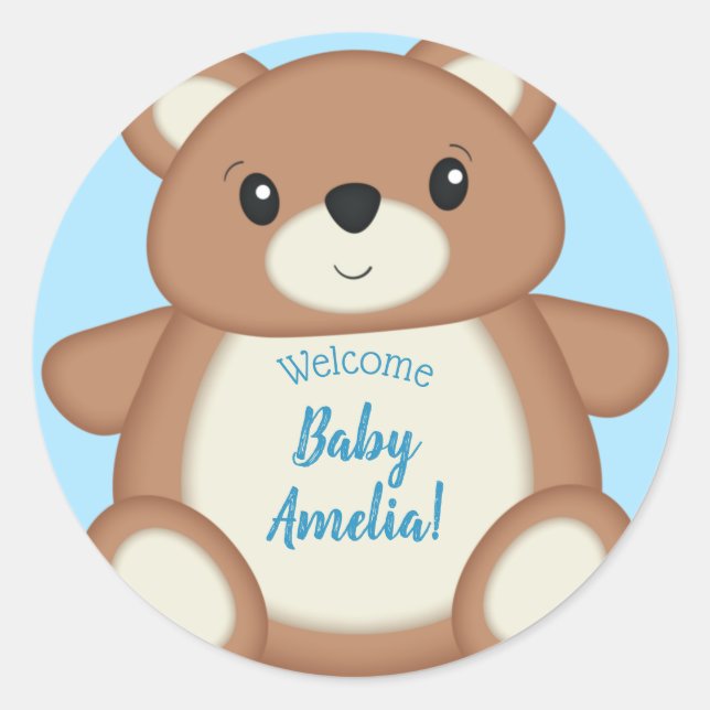 Teddy Bear Baby Shower Classic Round Sticker (Front)