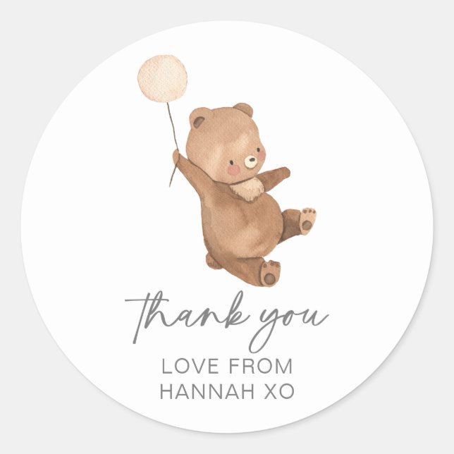 Teddy Bear Baby Shower - Cream Balloon - Classic Round Sticker (Front)