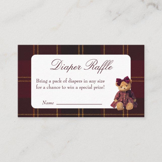 Teddy Bear Baby Shower Diaper Raffle Enclosure Card (Front)