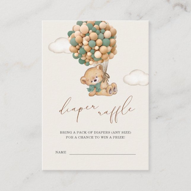 Teddy Bear Baby Shower Diaper Raffle  Enclosure Card (Front)