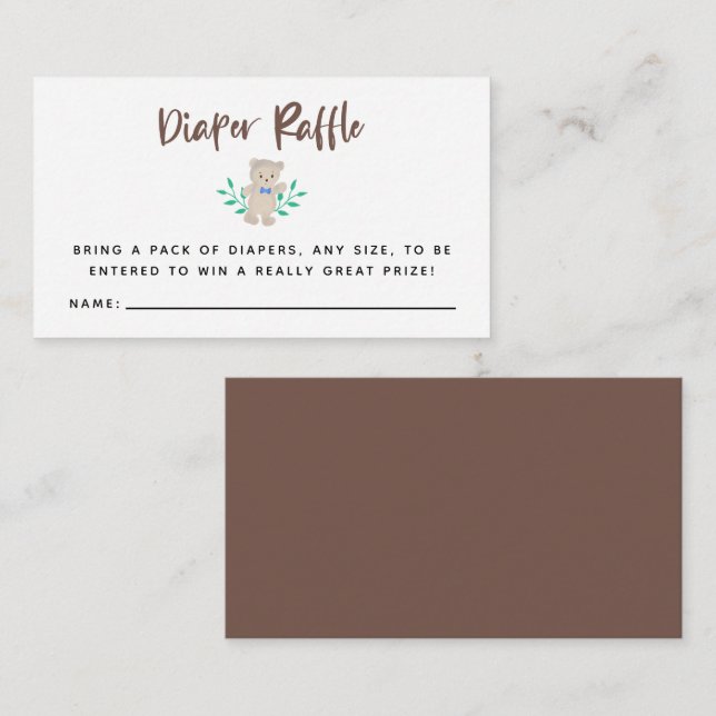 Teddy Bear Baby Shower Diaper Raffle Enclosure Card (Front/Back)