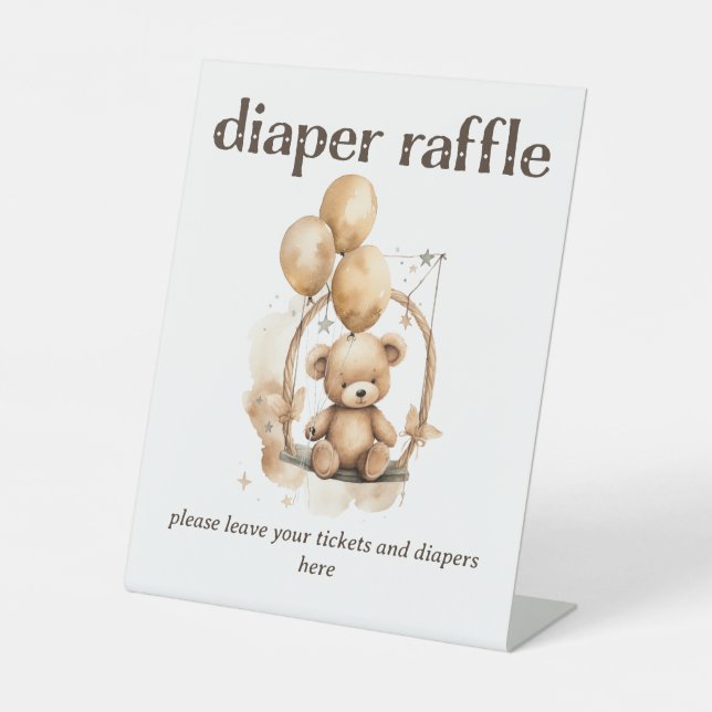 Teddy Bear Baby Shower Diaper Raffle Pedestal Sign (Front)