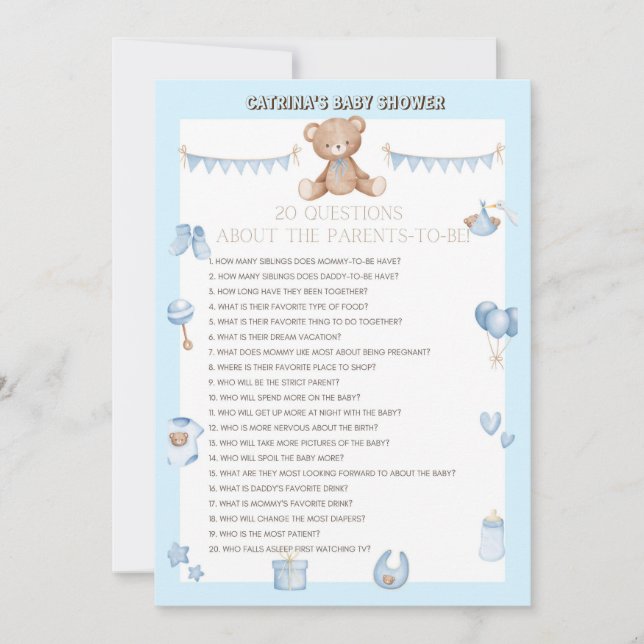 Teddy Bear Baby Shower - Editable Name, 5x7 size I Invitation (Front)
