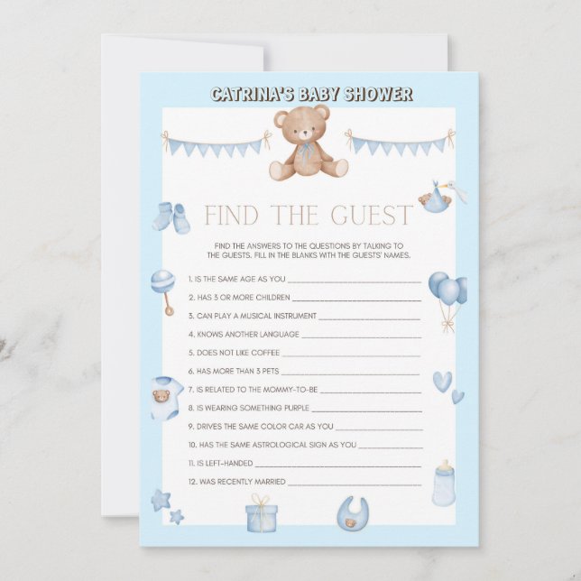Teddy Bear Baby Shower - Editable Name, 5x7 size I Invitation (Front)