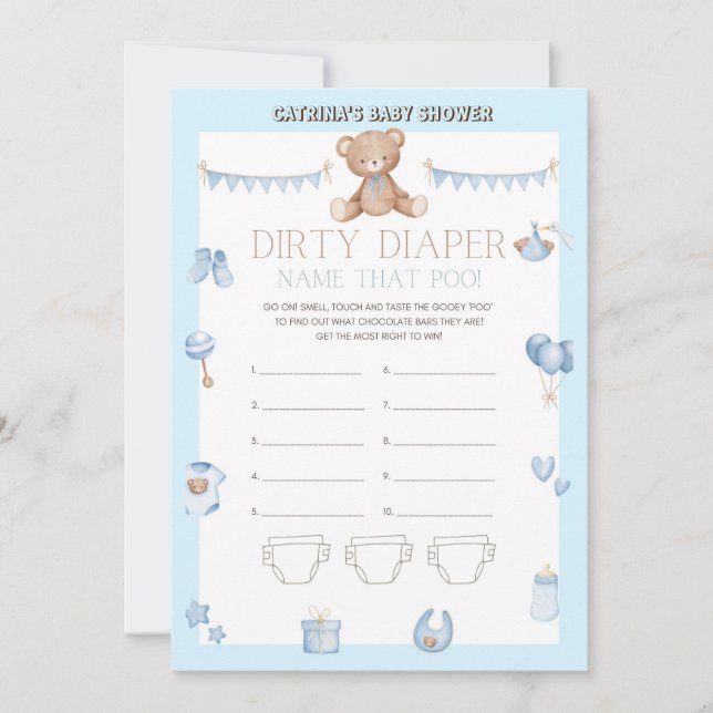 Teddy Bear Baby Shower - Editable Name, 5x7 size I Invitation (Front)
