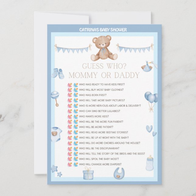Teddy Bear Baby Shower - Editable Name, 5x7 size Invitation (Front)