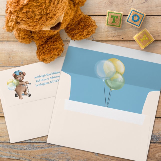 Teddy Bear Baby Shower Envelope - Tan, Blue (Creator Uploaded)