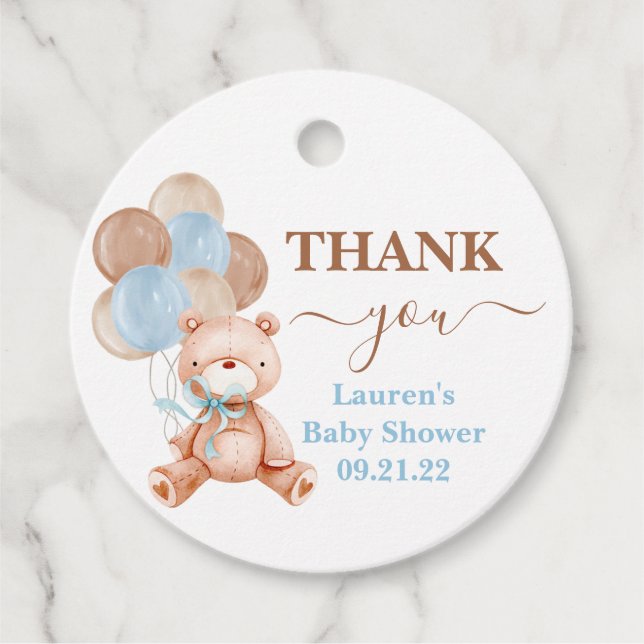 Teddy Bear Baby Shower Favour Tags (Front)