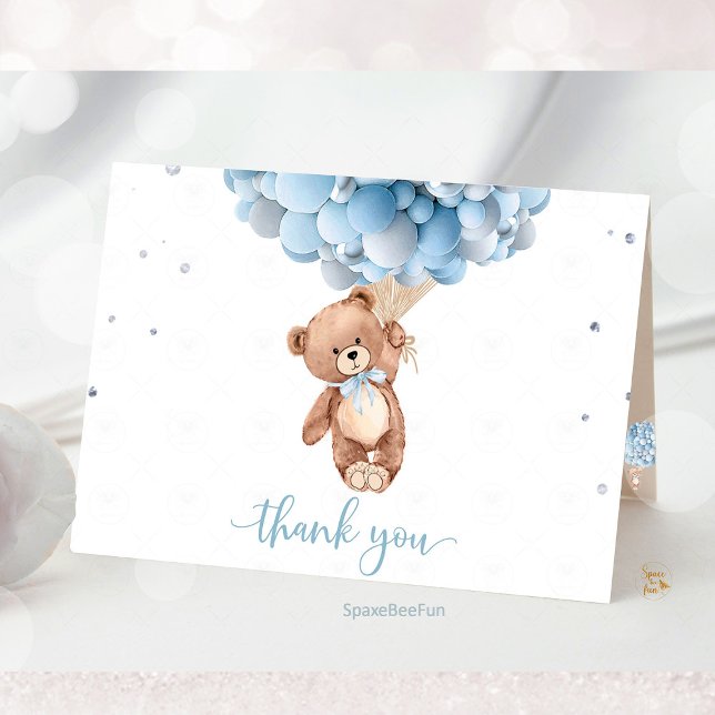 Teddy bear Baby shower Folded Thank You Card (teddy bear baby shower,thank you card,teddy bear boy,theme teddy bear,decorations bab5 shower,)