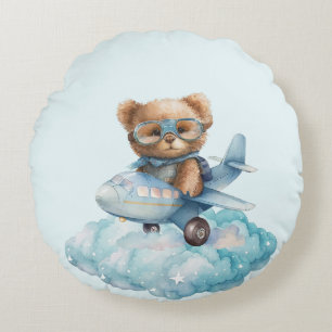 Teddy Bear Baby Shower Gift Boy Blue Bear Round Cushion