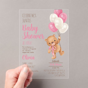 Teddy Bear Baby Shower Girl Acrylic Invitation