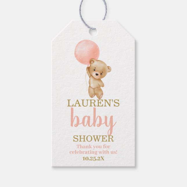 Teddy Bear Baby Shower Girl Gift Tag (Front)