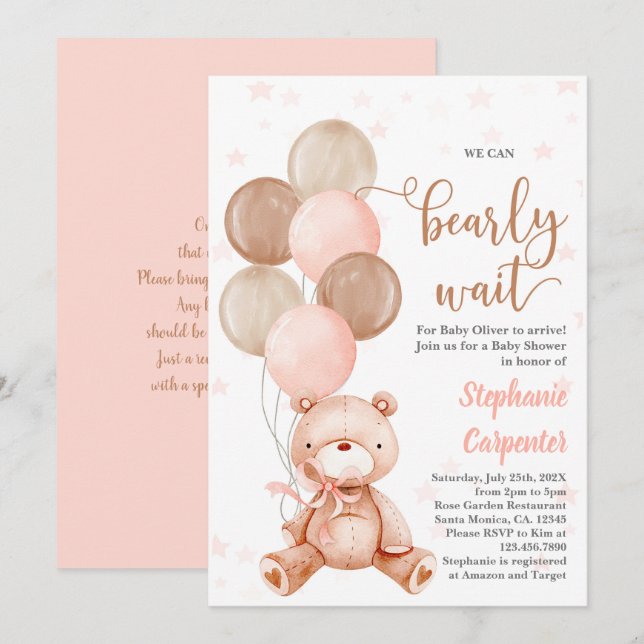 Teddy Bear Baby shower girl Invitation (Front/Back)