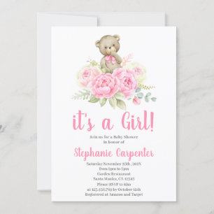 Teddy Bear Baby Shower Girl Invitation