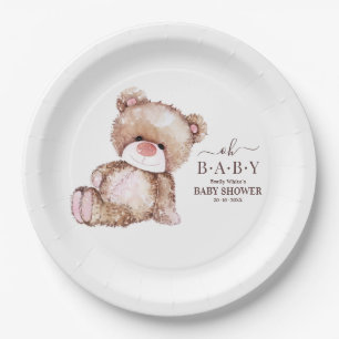Teddy Bear Baby Shower, Girl Pink Bear Baby Shower Paper Plate