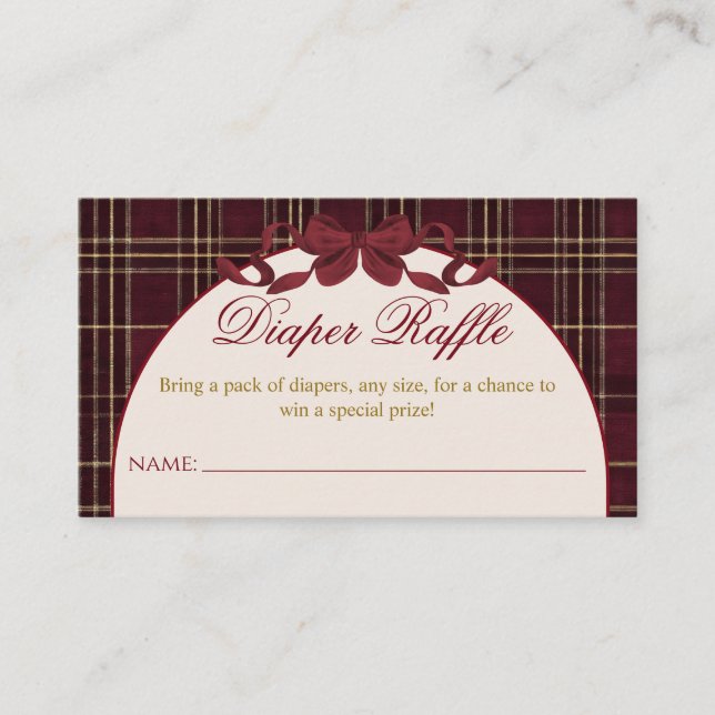 Teddy Bear Baby Shower Girl Plaid Bow Diaper Enclosure Card (Front)