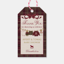 Teddy Bear Baby Shower Girl Plaid Burgundy Bow 