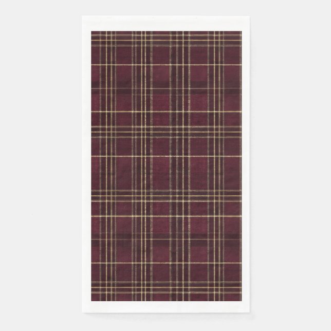 Teddy Bear Baby Shower Girl Plaid Burgundy Bow  Napkin (Front)
