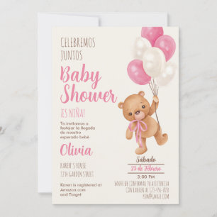 Teddy Bear Baby Shower Girl Spanish Invitation