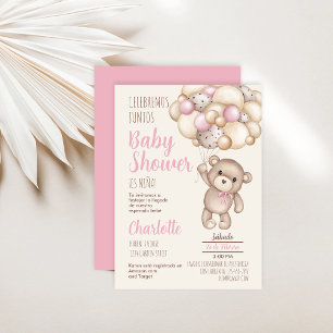 Teddy Bear Baby Shower Girl Spanish Invitation