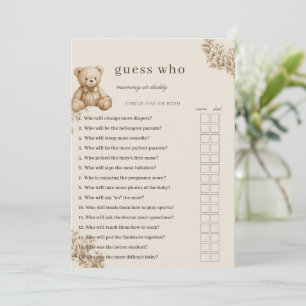 Teddy Bear Baby Shower Guess Who Game, Neutral Be Invitation