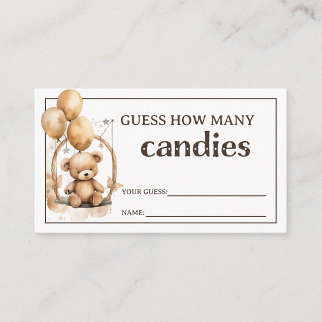 Teddy Bear Baby Shower Guessing Game Enclosure Card (Front)