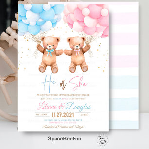 Teddy bear baby shower He or She Gender Reveal  Invitation