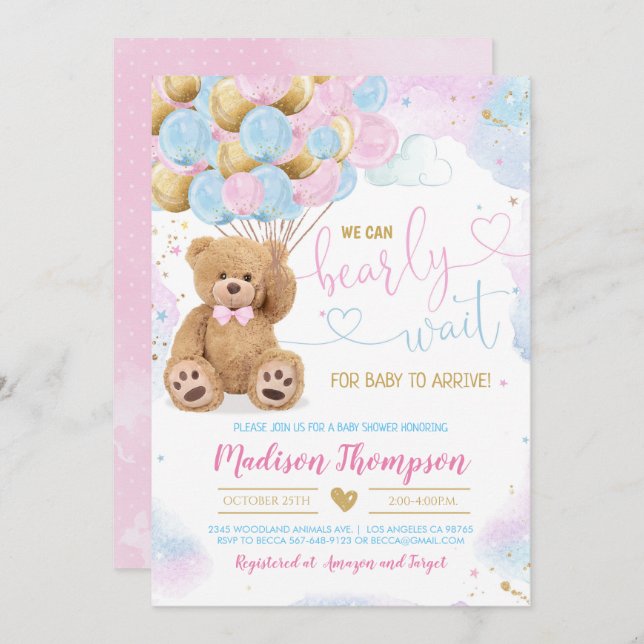 Teddy Bear Baby Shower Invitation (Front/Back)