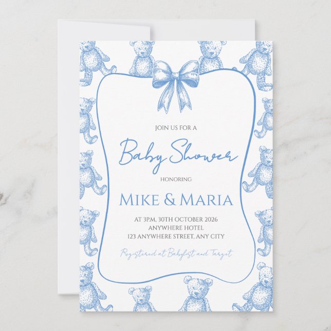 Teddy bear baby shower invitation (Front)