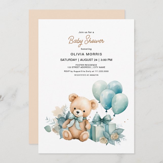 Teddy Bear Baby Shower Invitation (Front/Back)
