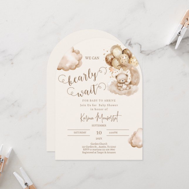 Teddy bear baby shower invitation (Front/Back In Situ)