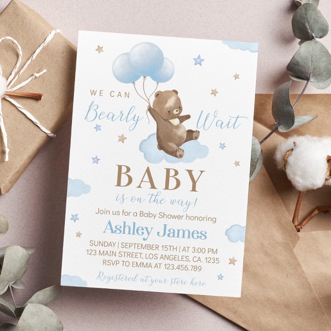 Teddy Bear Baby Shower Invitation Bear Balloon (Creator Uploaded)