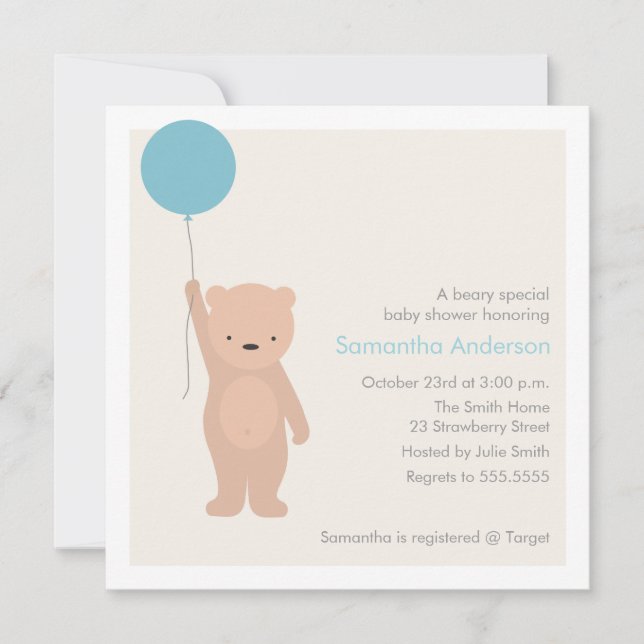 Teddy Bear Baby Shower Invitation - Boy (Front)