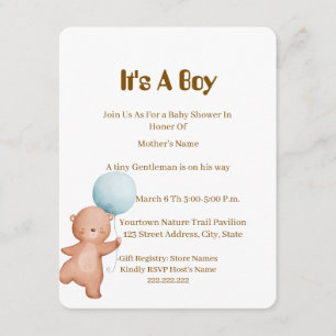 Teddy Bear Baby Shower Invitation Boy,