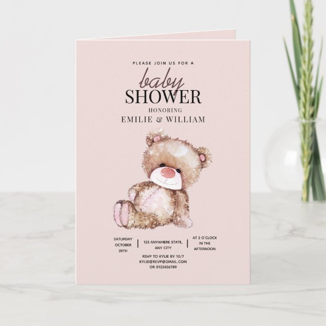 Teddy Bear Baby Shower Invitation Can Bearly Wait  (Front)