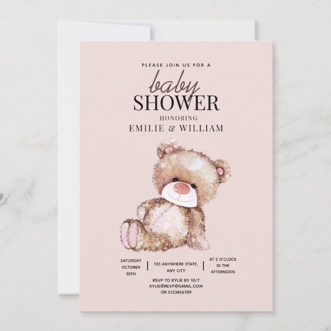 Teddy Bear Baby Shower Invitation Can Bearly Wait  (Front)