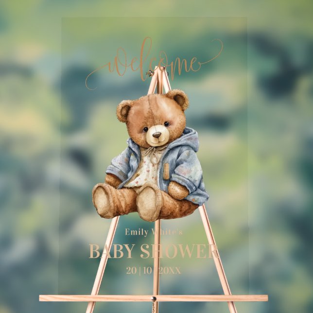 Teddy Bear Baby Shower Invitation Can Bearly Wait  Acrylic Sign (Neutral)