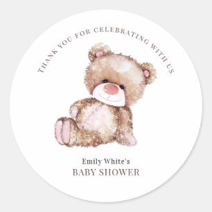 Teddy Bear Baby Shower Invitation Can Bearly Wait Classic Round Sticker
