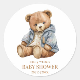 Teddy Bear Baby Shower Invitation Can Bearly Wait  Classic Round Sticker