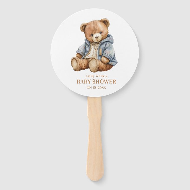 Teddy Bear Baby Shower Invitation Can Bearly Wait  Hand Fan (Front)
