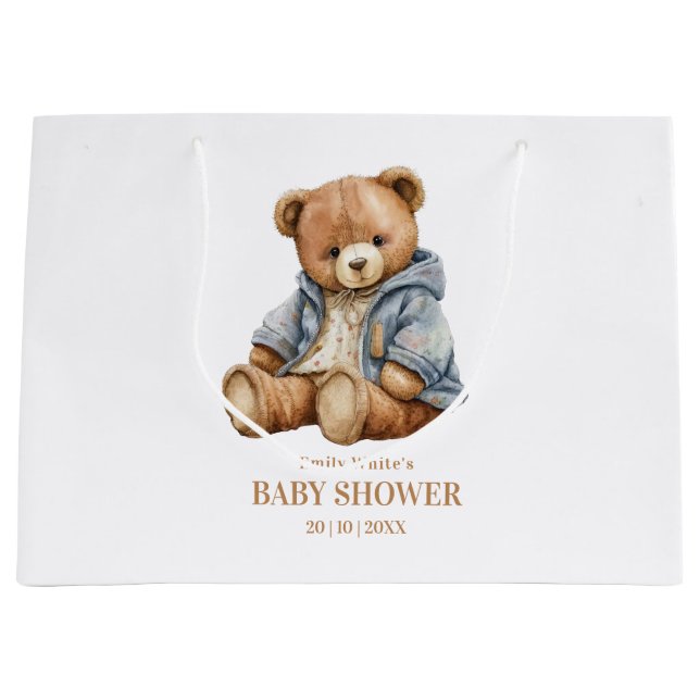 Teddy Bear Baby Shower Invitation Can Bearly Wait  Large Gift Bag (Front)