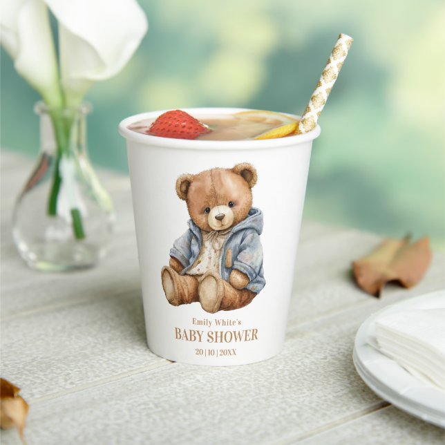 Teddy Bear Baby Shower Invitation Can Bearly Wait  Paper Cups (Insitu)