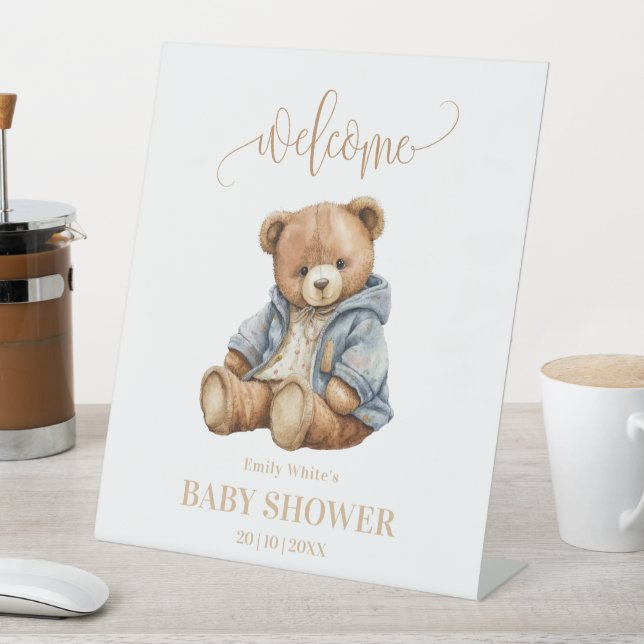 Teddy Bear Baby Shower Invitation Can Bearly Wait  Pedestal Sign (In SItu)